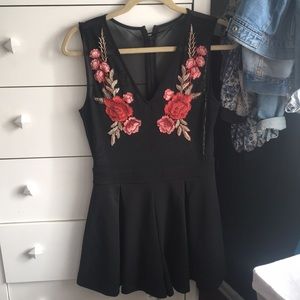 Mesh Black Romper with Floral Decal Size M